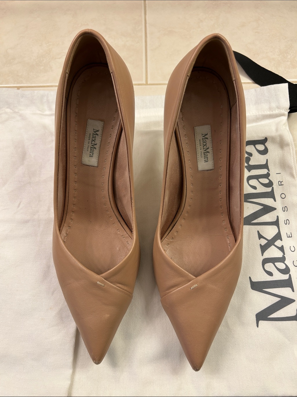 Maxmara Leather Pointed-Toe Pumps In Tan